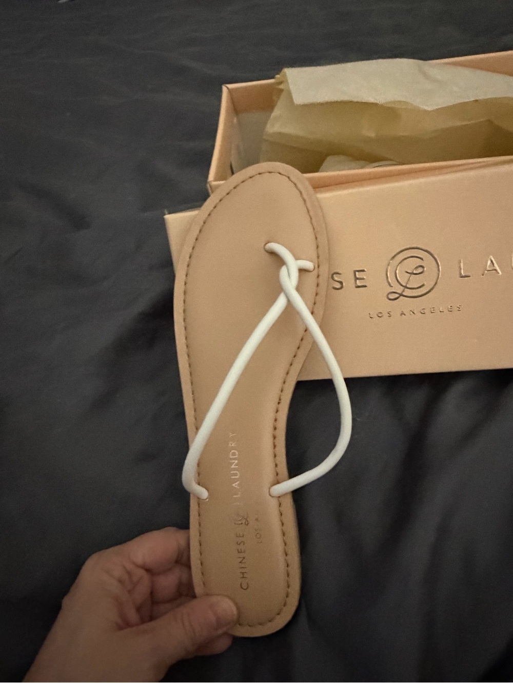 Chinese Laundry White-Strap Tan Footbed Thong Sandal